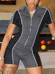 Fashion Elastic Zipper Slim Sports Romper