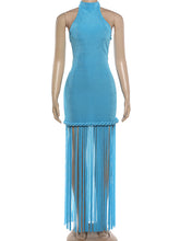 Sexy Halter Neck Backless Twist Fringe Maxi Dress