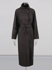 Boutique Stand Collar Lace-up Long Trench Coat