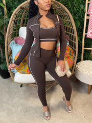Vest Zip Top Skinny Pant Sports Three Piece Set