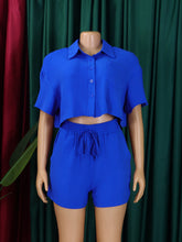 Turn-down Collar Crop Shirt Shorts Casual Set