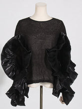 Round Collar Ruffle Patchwork Knitwear