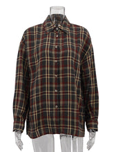 Vintage Turn-Down Collar Plaid Loose Shirt