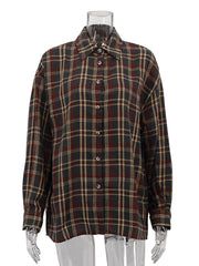 Vintage Turn-Down Collar Plaid Loose Shirt