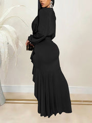 Sexy Deep V Neck Ruffle Maxi Dress