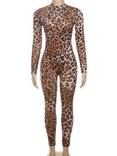Fashion Sexy Mesh Leopard Print Tight Jumpsuit