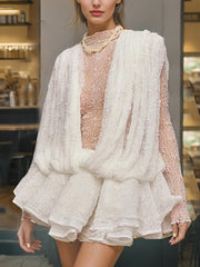 Elegant Sheer Mesh Ruffle Mini Dress Two-Piece Set