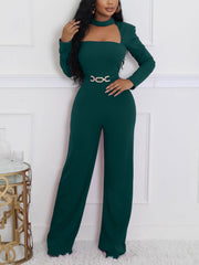 Fashion Round Neck Long Sleeves Slim Jumpsuit