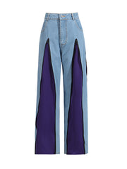 Fashion High Waist Contrast Color Wide Leg Jeans