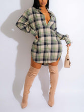 Fashion Lapel Loose Plaid Shirt Dress