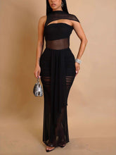 Sexy See-Through Mesh Ruched Long Dress Set