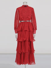 Boutique Lace Embroider Tiered Maxi Dress