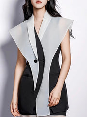 Fashion Mesh Patchwork Sleeveless Slim Blazer