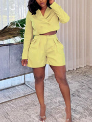 Fashion Cropped Blazer And Shorts Casual Two Piece Suit