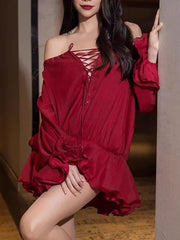 Sexy Off Shoulder Lace-up Mini Dress