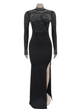 Sexy High Neck Slit Rhinestone Dress