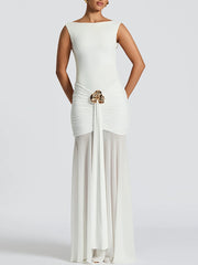 Elegant Sleeveless Backless Ruched Maxi Dress