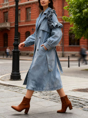 Fashion Loose Puff Sleeve Ruffled Denim Coat