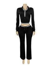 Casual Stripe Zipper Top Drawstring Pants Sports Sets