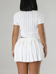 Sexy Elastic Knit Tops Pleat Skirt Sports Set