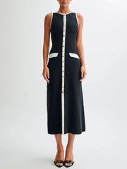 Fashion Sleeveless Buttoned Knit Maxi Dress