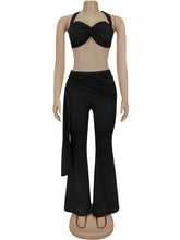 Fashion Halter Crop Top High Waist Pants Set