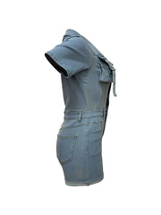 Casual Turn Down Collar Cargo Denim Romper