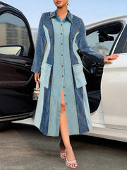 Plus Size Fashion Color Block Patchwork Denim Dress