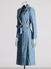 Fashion Sequin Lace-Up Denim Trench Coat