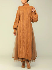 Fashion High Waist Tulle Knitted Dress