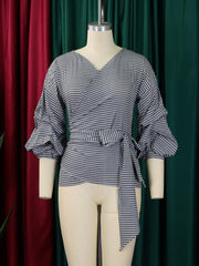 Casual Plaid Patchwork Strap Design V Neck Shirt