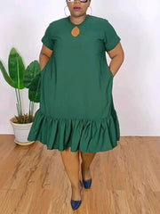Solid Color Ruffle Loose Short Sleeve Dress