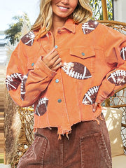 Corduroy Embroidery Rugby Sequin Jacket