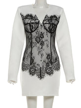 Elegant V Neck Lace Patchwork Package Hip Mini Dress