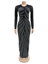 Sexy Rhinestone Mesh See Through Maxi Dress