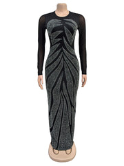 Sexy Rhinestone Mesh See Through Maxi Dress