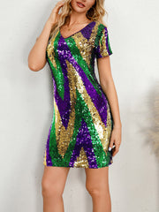 Fashion V Neck Sequin Package Hip Dress