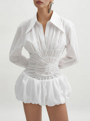 Fashion Folded Collar Ruched Bubble Mini Dress