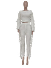 Fashion Knit Tassels High Waist Trousers Sets