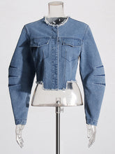 Fashion Round Neck Cutout Denim Jacket