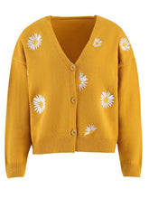 Fashion Embroidered Floral Button Cardigan Sweater