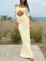 Sexy Elegant Mesh Backless Off Shoulder Maxi Dress