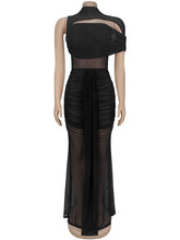 Sexy Sheer Mesh Hollow Out Top Bodycon Dress Sets