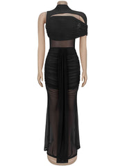 Sexy Sheer Mesh Hollow Out Top Bodycon Dress Sets