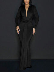 Sexy Deep V Front Twist Drape Maxi Dress