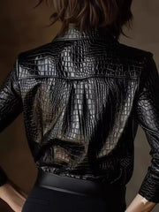 Fashion Slim Embossed PU Leather Jacket