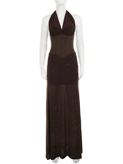 Elegant Halter Backless Cinched Waist Slim Maxi Dress