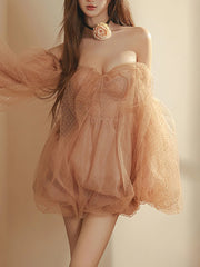 Fashion Sheer Mesh Off Shoulder Slim Party Dress