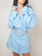 Casual Loose Spliced Button Lapel Shirt Dress