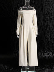 Elegant Folded Off Shoulder Bow Tie Back Slim Jumpsuit